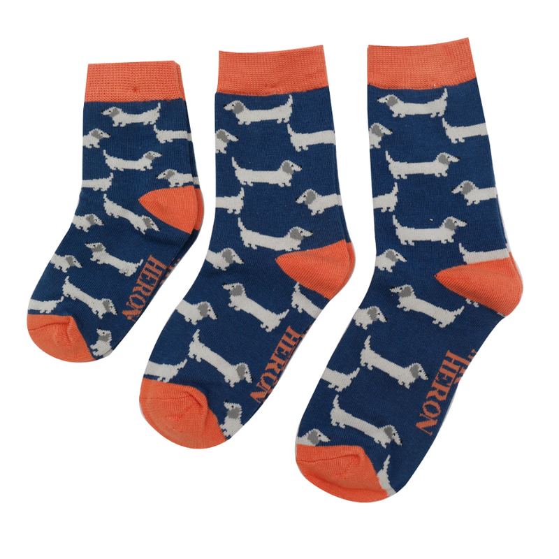 Boys Sausage Dog Navy Bamboo Socks