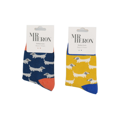 Boys Sausage Dog Navy Bamboo Socks