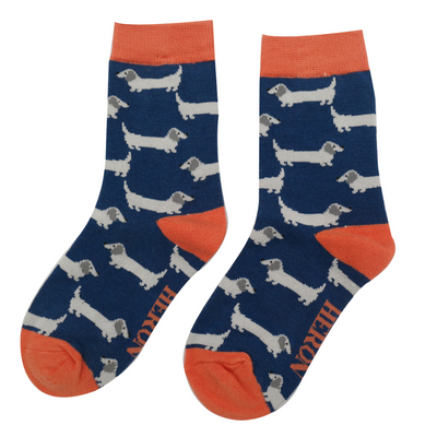 Boys Sausage Dog Navy Bamboo Socks