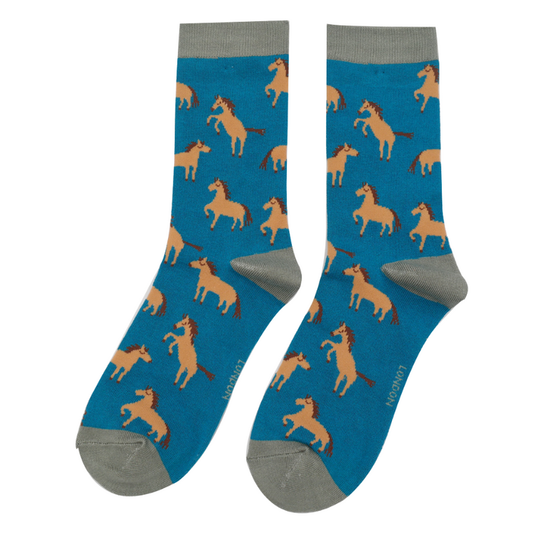 Wild Horses Teal Bamboo Socks