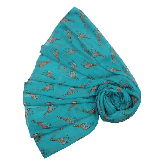 Turquoise Watercolour Giraffe Scarf
